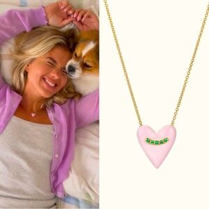 Mejuri Pink Enamel Heart Pendant Necklace Sterling Silver 18K Vermeil